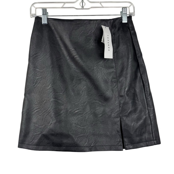 NWT TOPSHOP Faux Leather Mini Skirt Vegan Leather Split Party Holiday 4 Small - Picture 2 of 13
